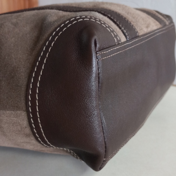 Coach Carly, Suede Shoulder/Tote Bag In Taupe - Picture 7 of 14